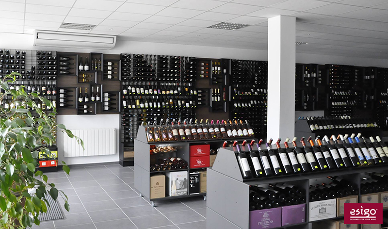 Wine shop furniture with Esigo metal wine racks