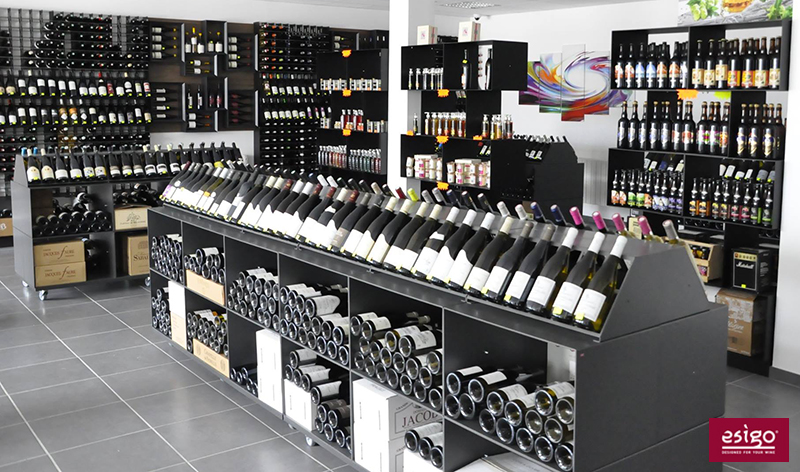Wine shop furniture with Esigo metal wine racks